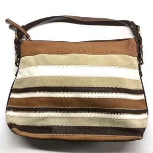 Fossil Patchwork Suede Leather Serape Stripe Hobo Bag